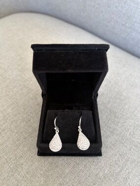 Sparkling Teardrop Dangle Earrings - Silver Color